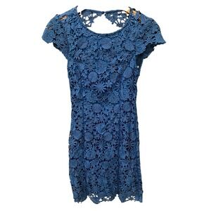 Lulus Blue Lace Backless Mini Dress XS Crochet Floral Chic Cocktail Open Back